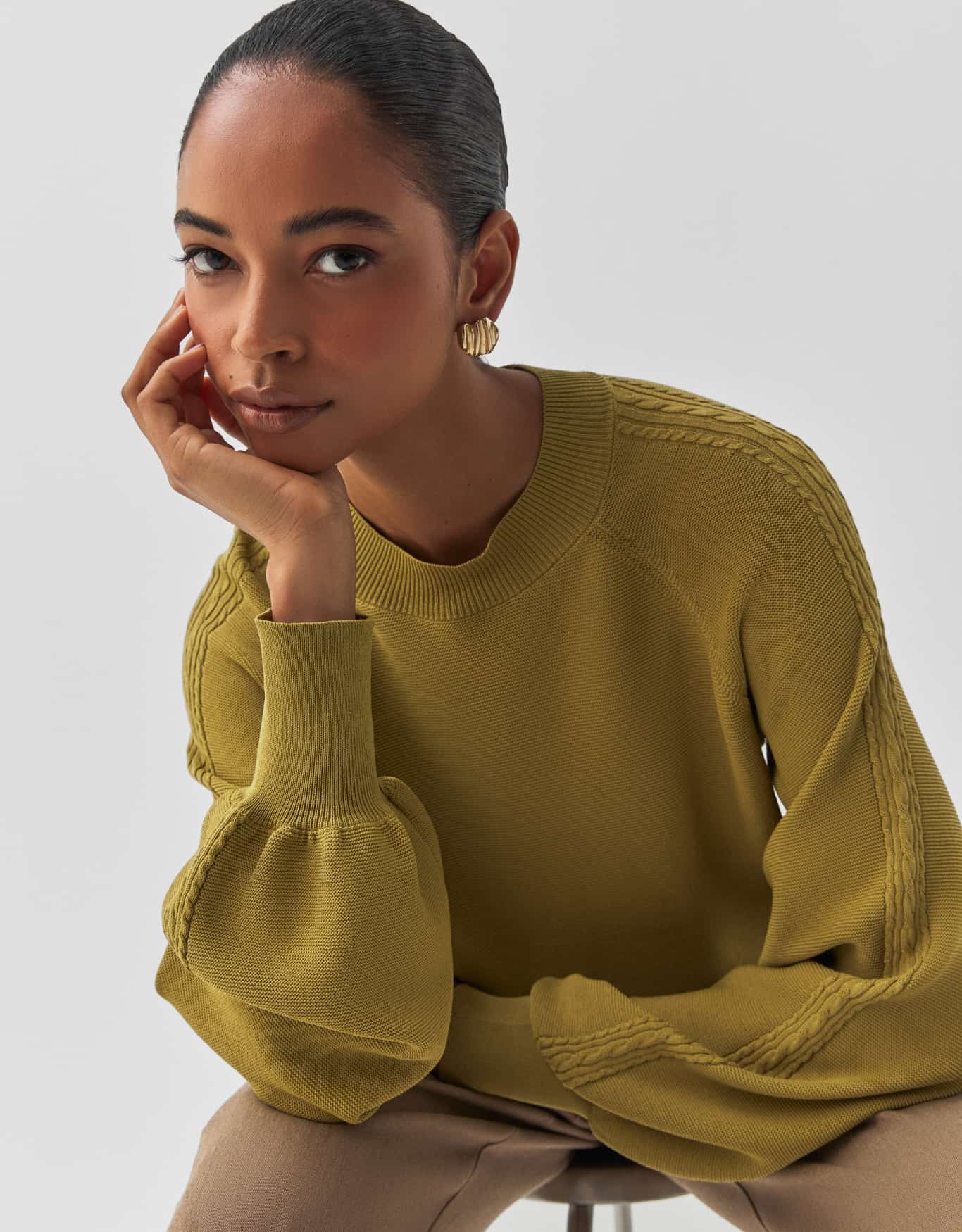 Blusa Tricot Textura Manga Verde