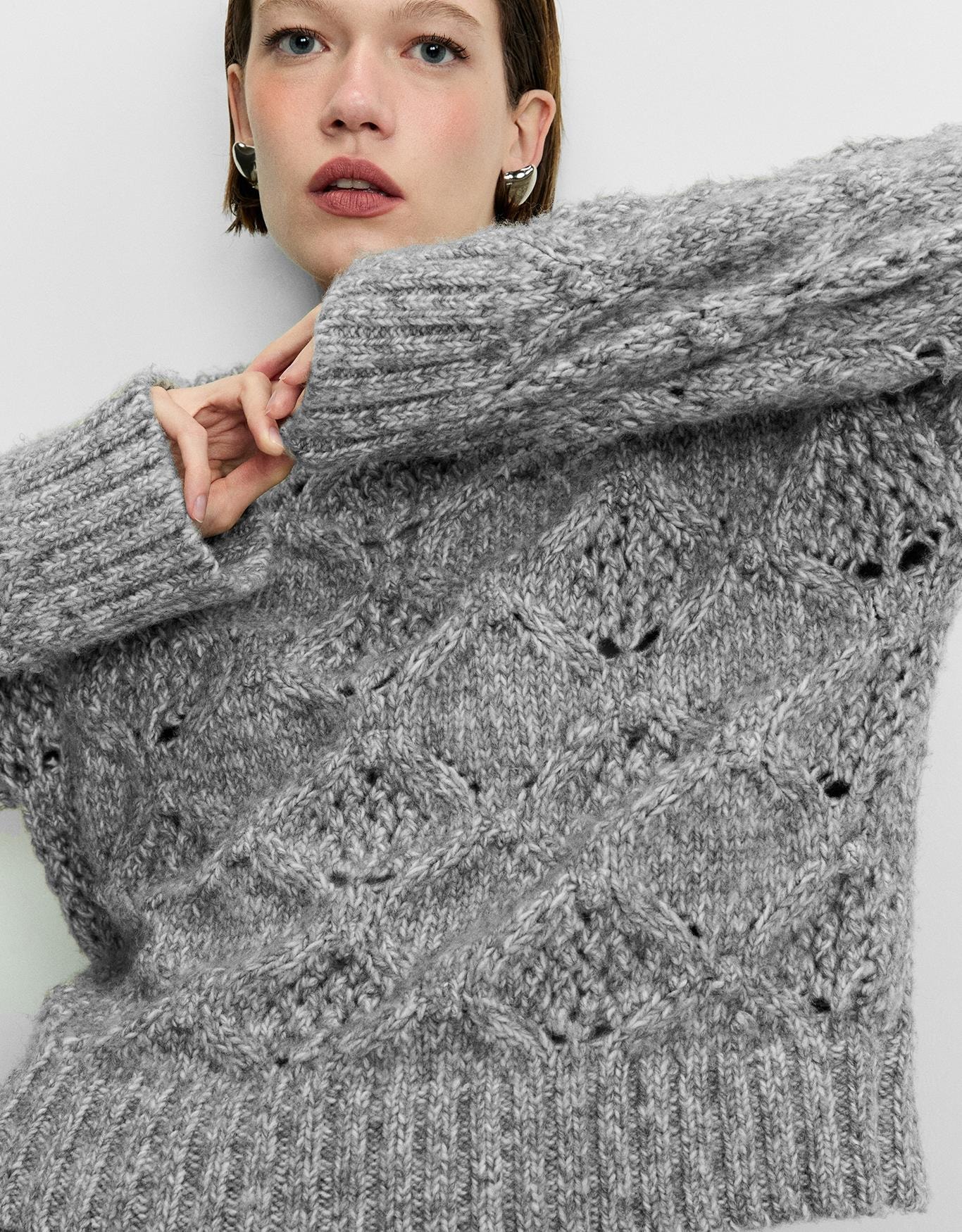 Blusa Tricot Textura Mescla Cinza