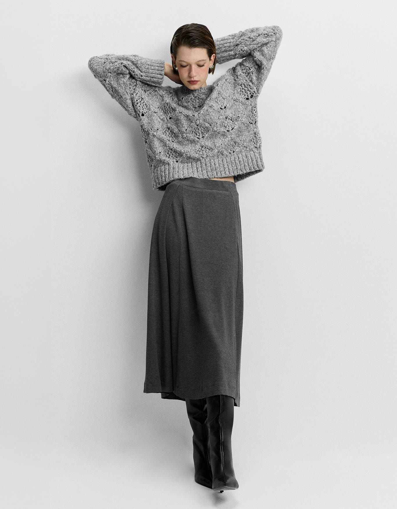 Blusa Tricot Textura Mescla Cinza