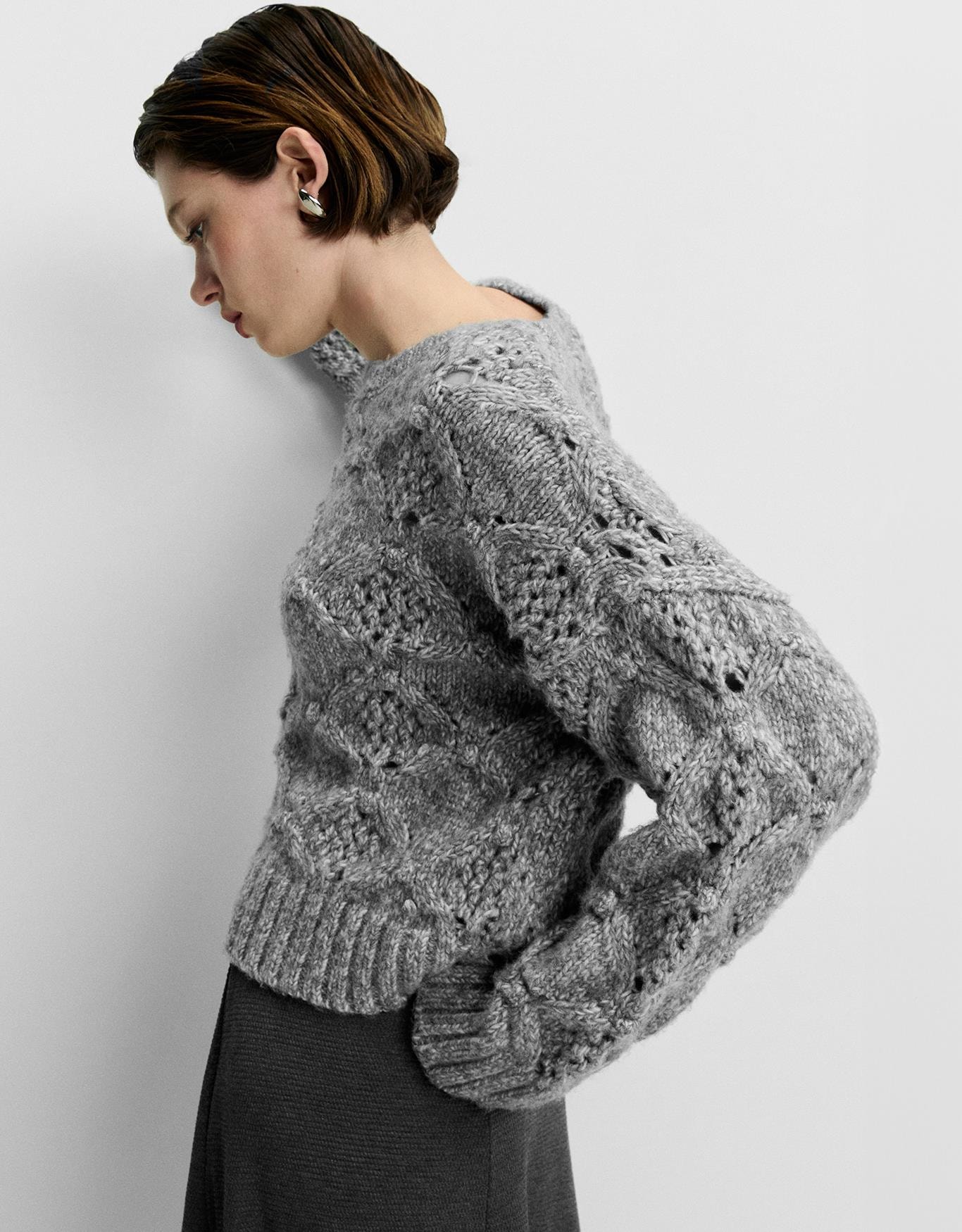 Blusa Tricot Textura Mescla Cinza