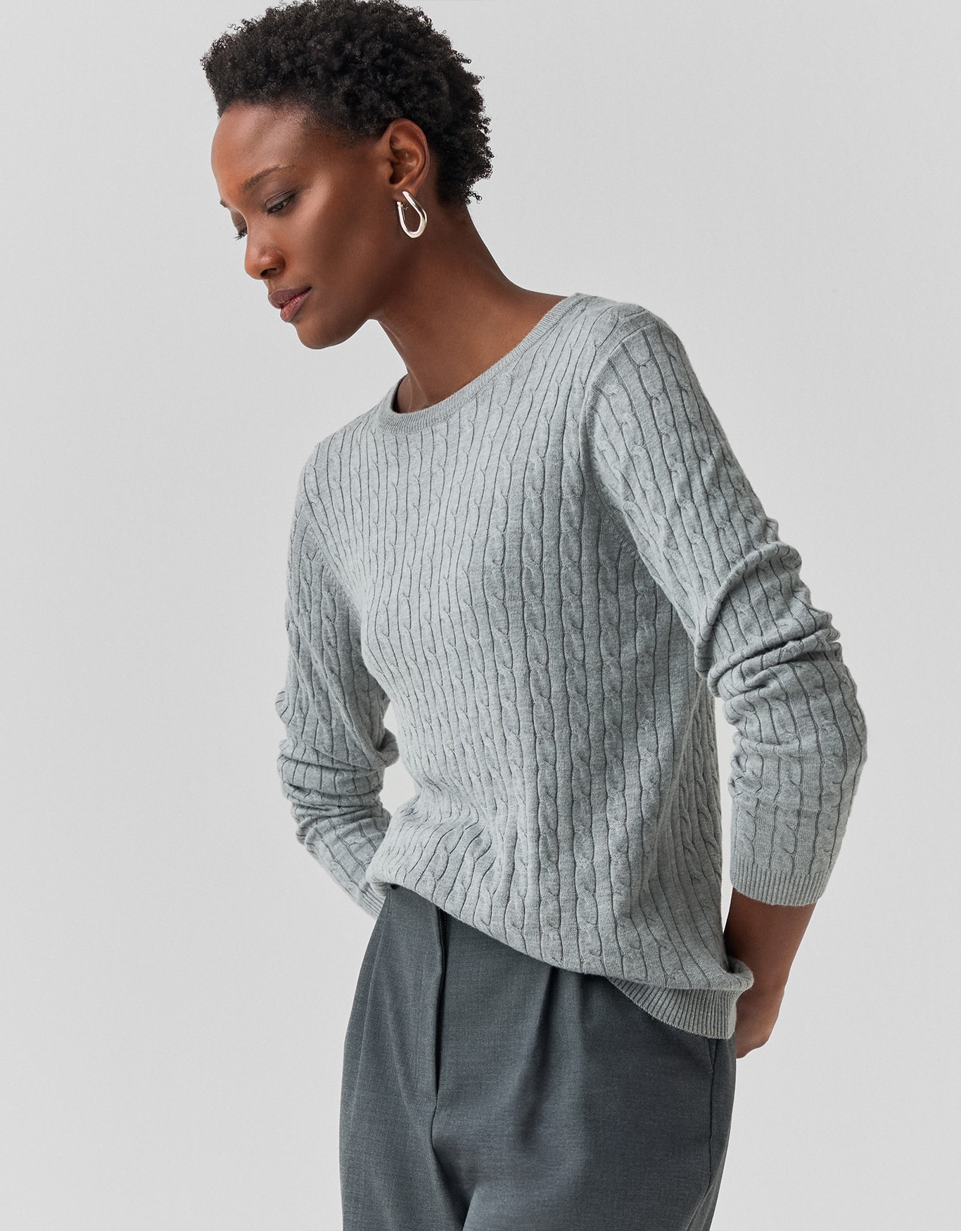 Blusa Tricot Trançada Manga Longa Cinza