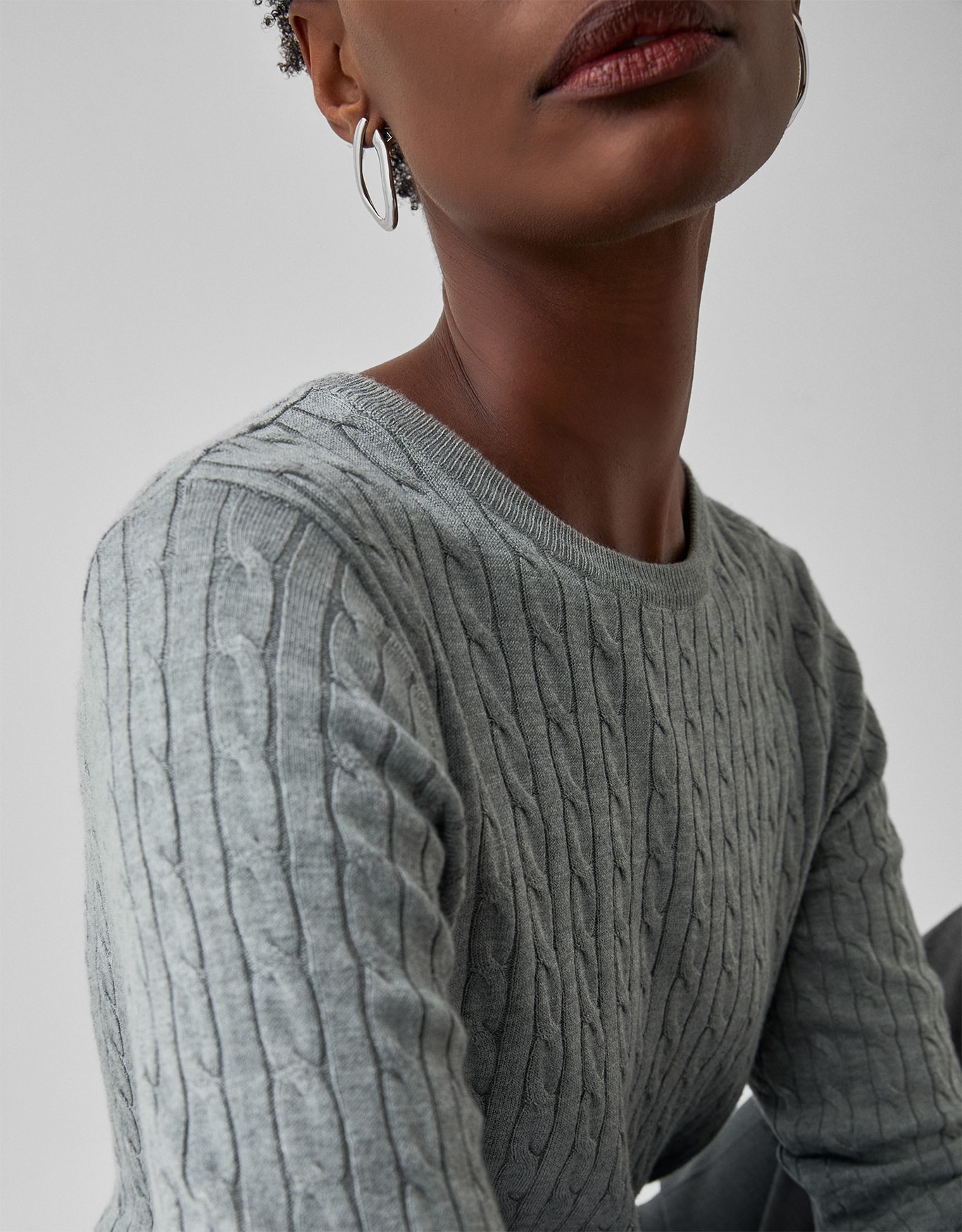 Blusa Tricot Trançada Manga Longa Cinza