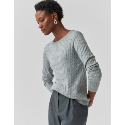 Blusa Tricot Trançada Manga Longa Cinza