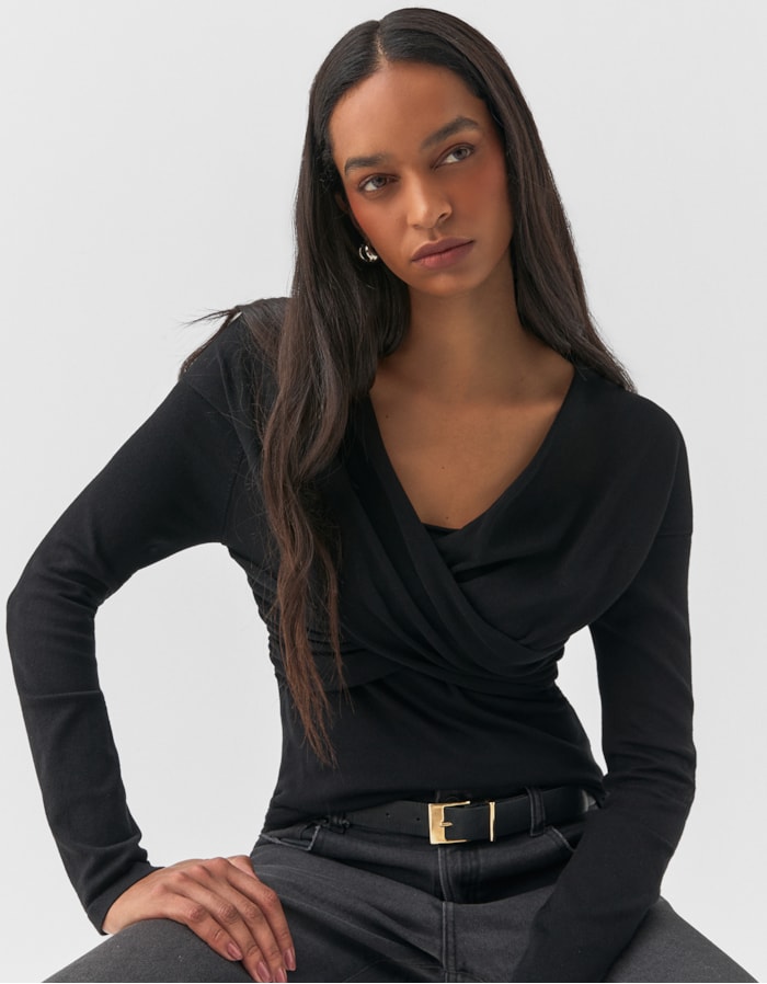 Shoulder — Blusa Tricot Transpasse Frontal