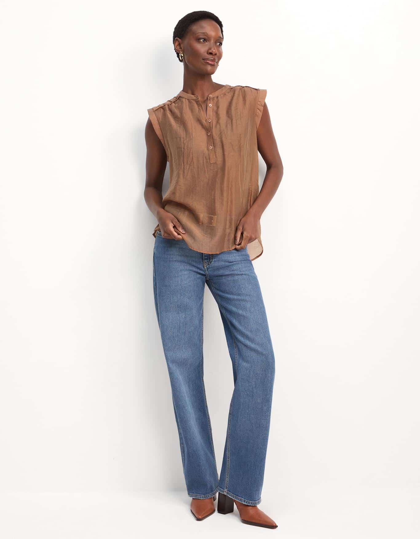 Blusa Voil Meia Vista Marrom