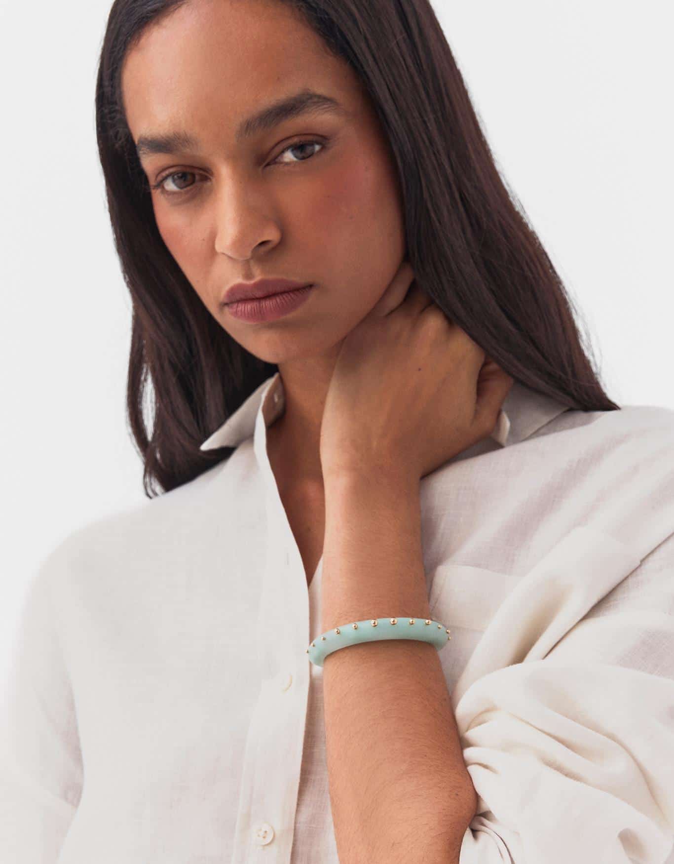 Bracelete Resina Bolinhas Metal