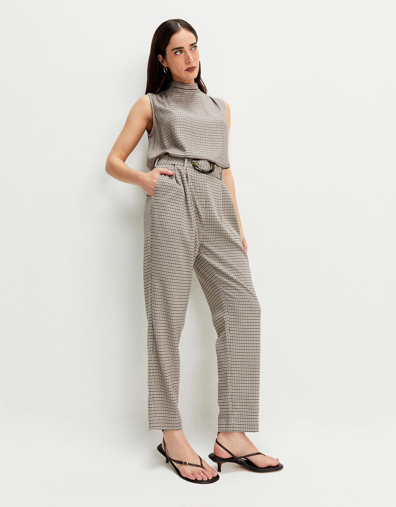 Calça Clochard Pied De Poule Xadrez