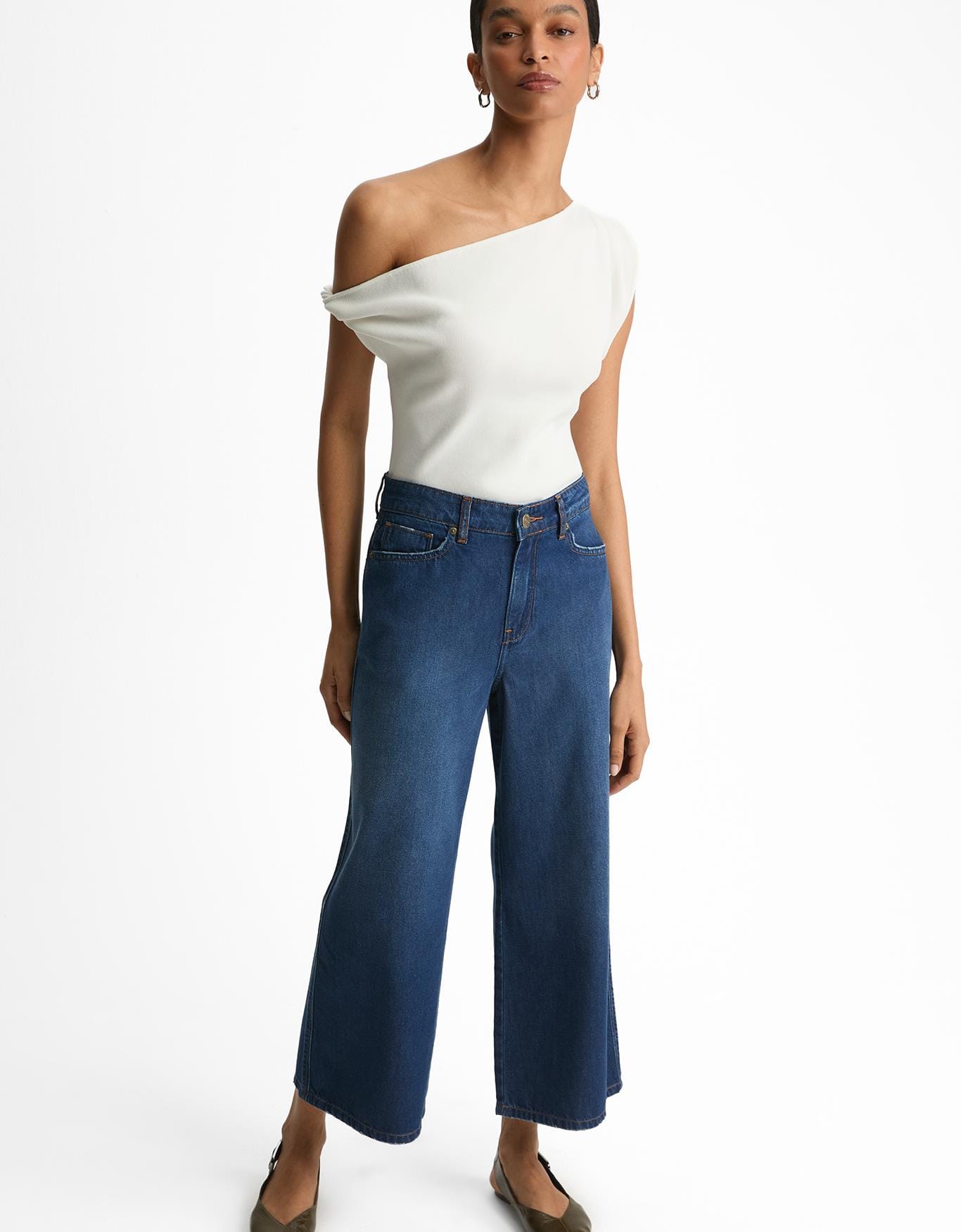 Calça Jeans Cropped Wide