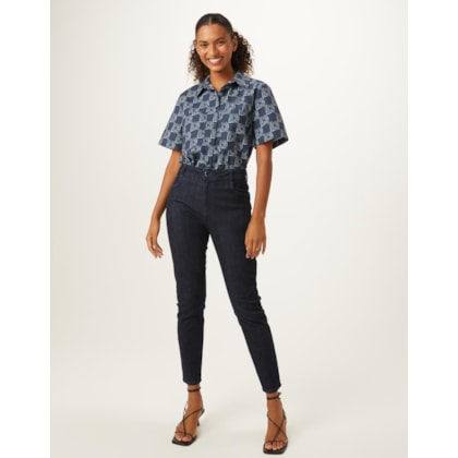 Calça Jeans Escuro Skinny Cintura Alta