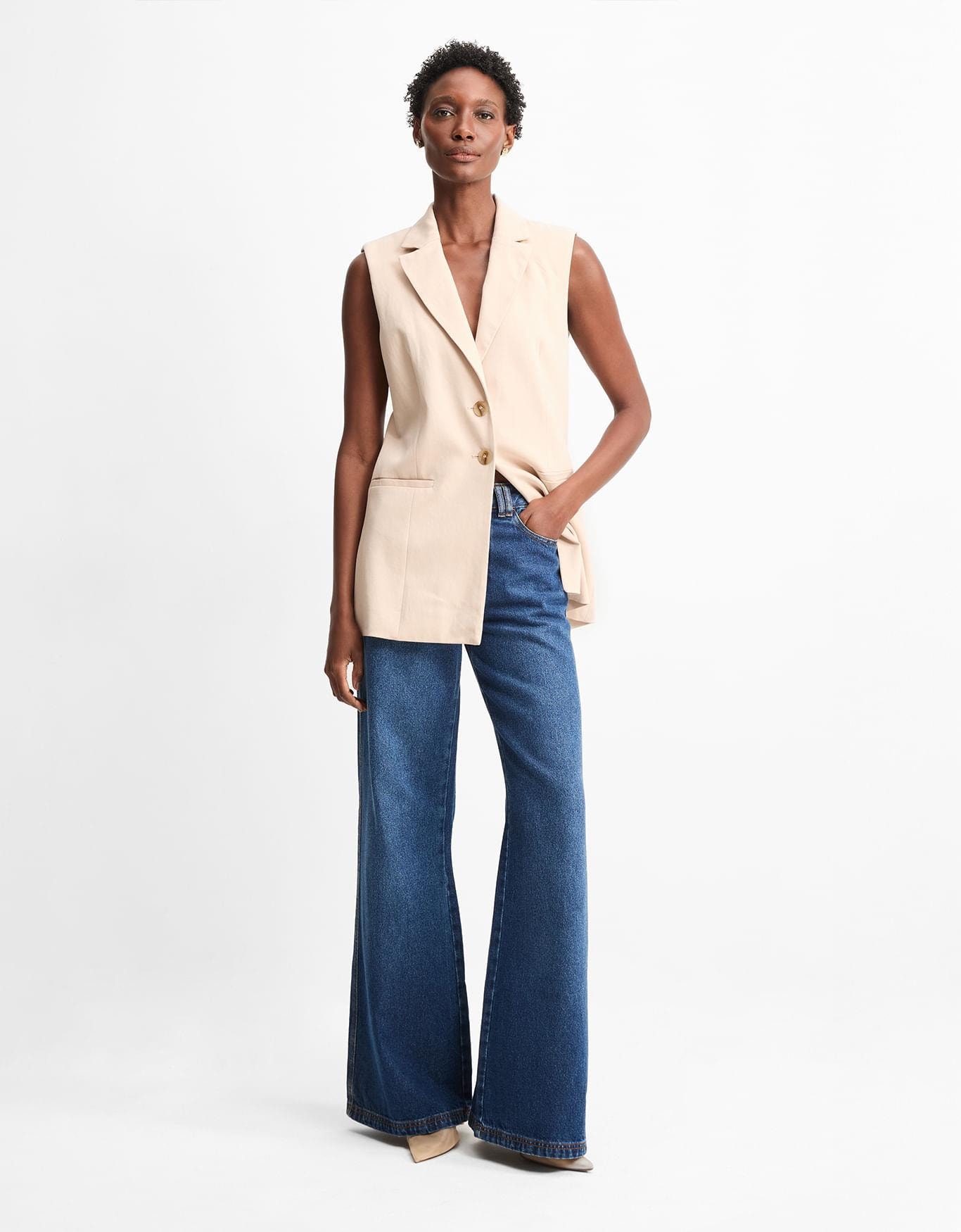 Calça Jeans Pantalona Cintura Média