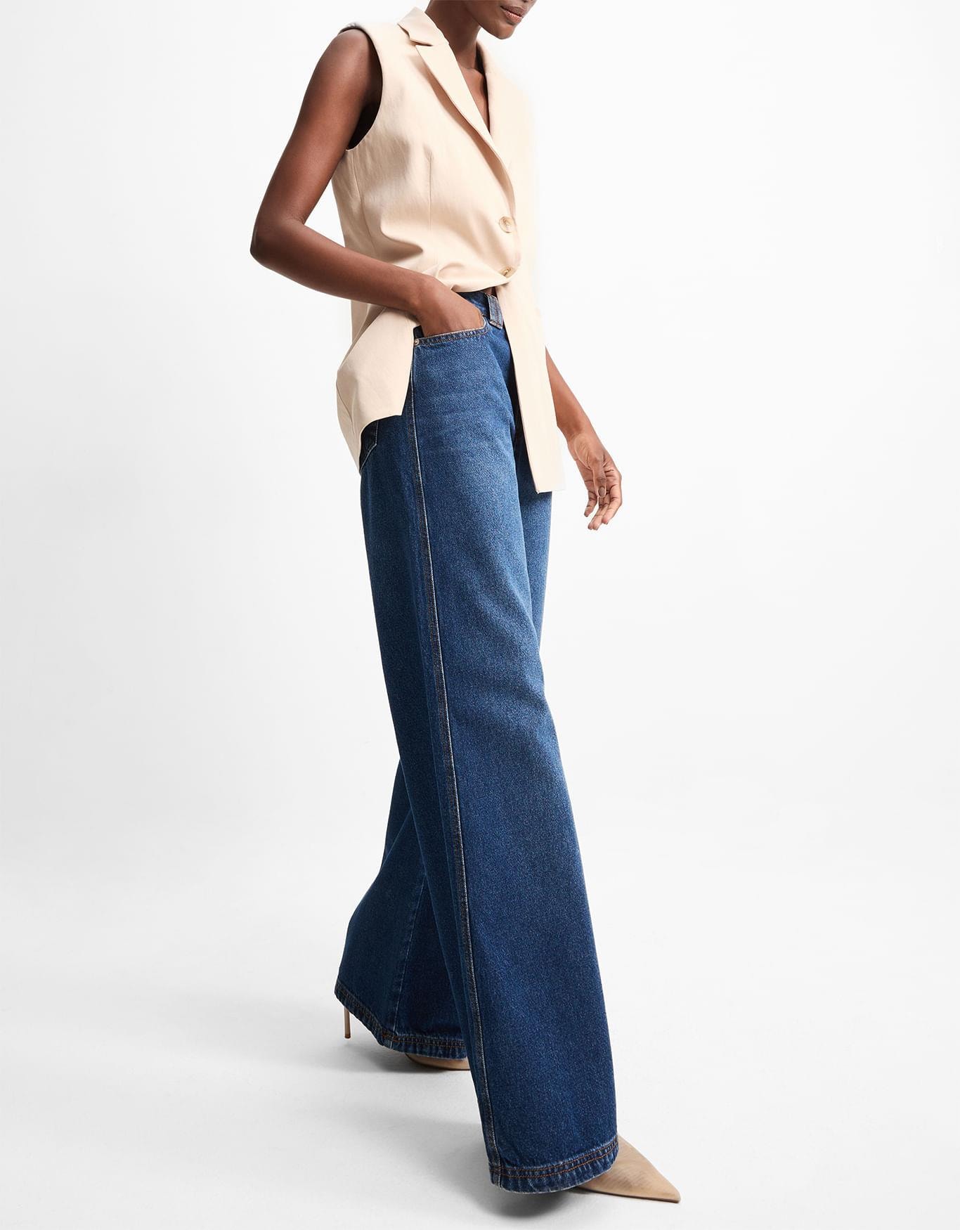 Calça Jeans Pantalona Cintura Média