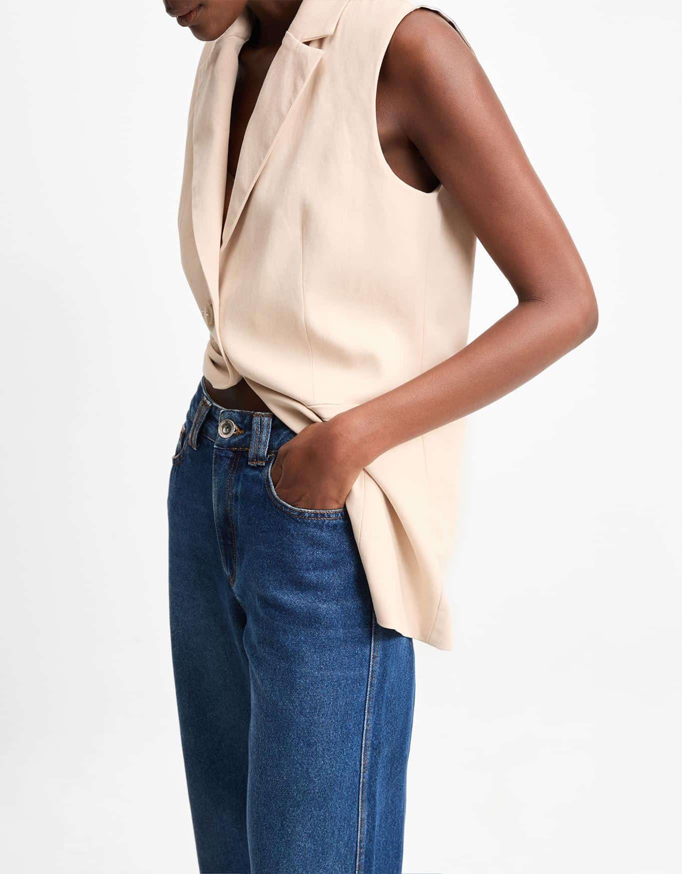 Calça Jeans Pantalona Cintura Média