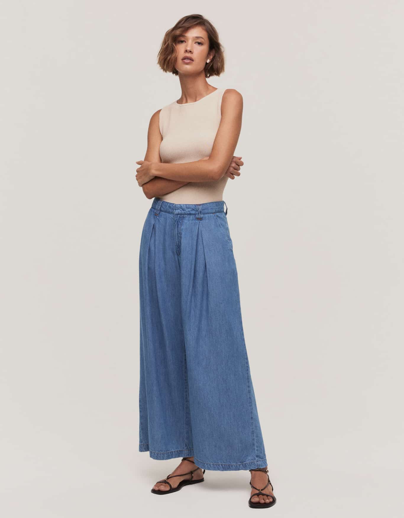 Calça Jeans Pantalona Fluida