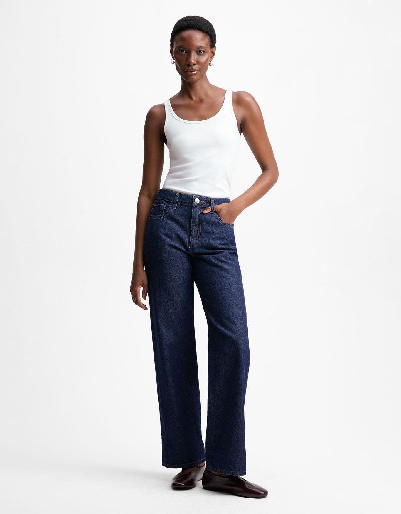 Calça Jeans Reta Barra Dobrada