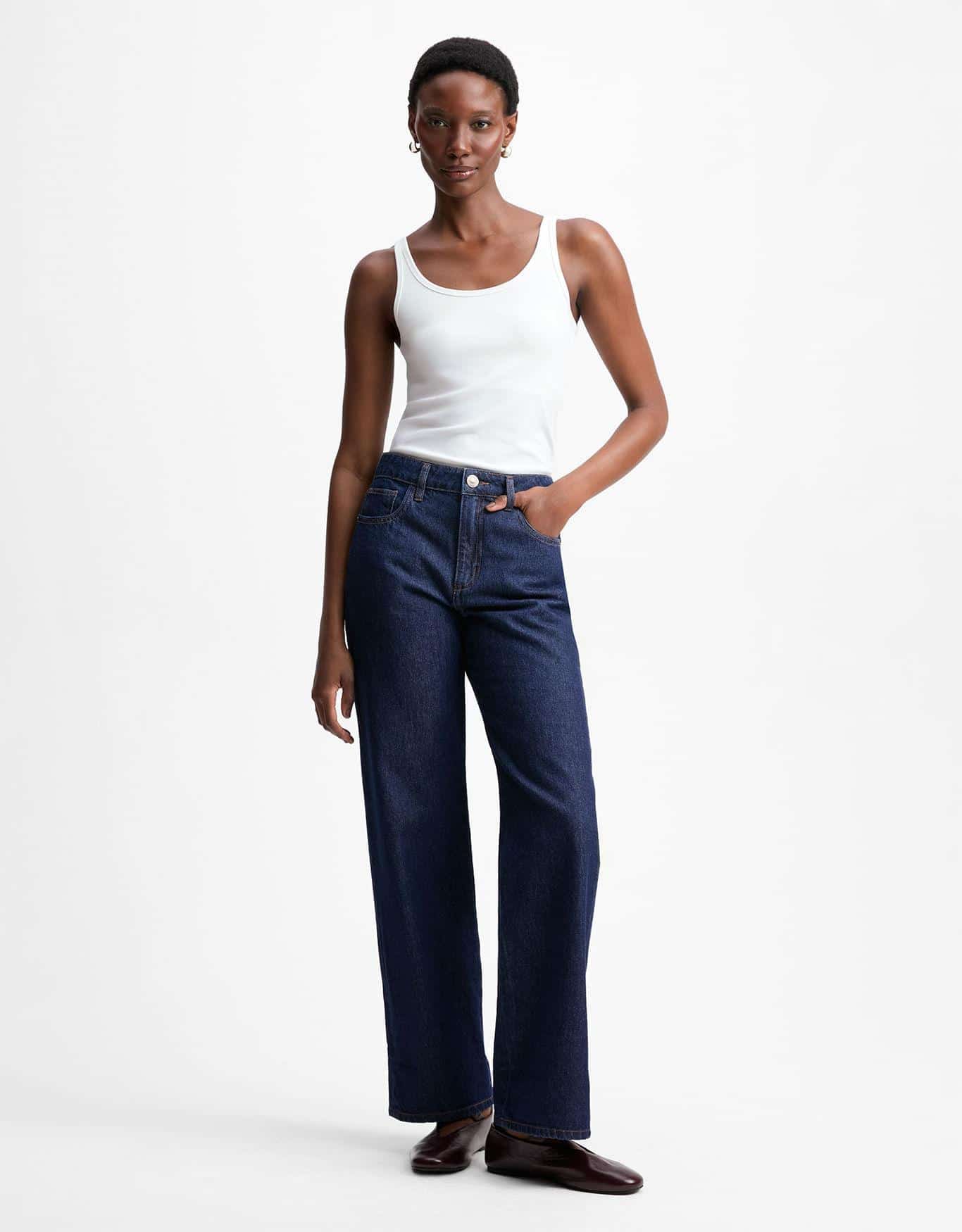 Calça Jeans Reta Barra Dobrada