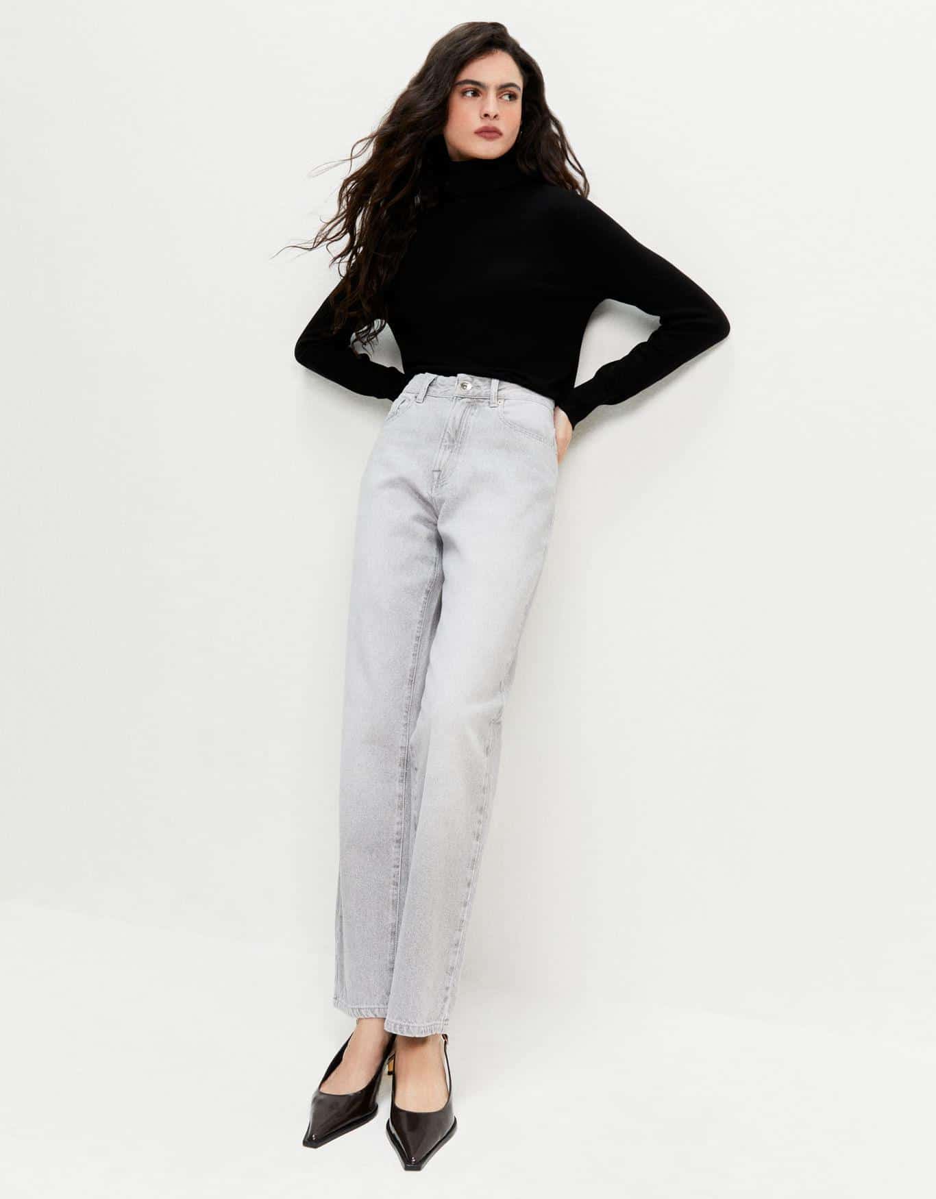 Calça Jeans Reta Cinza