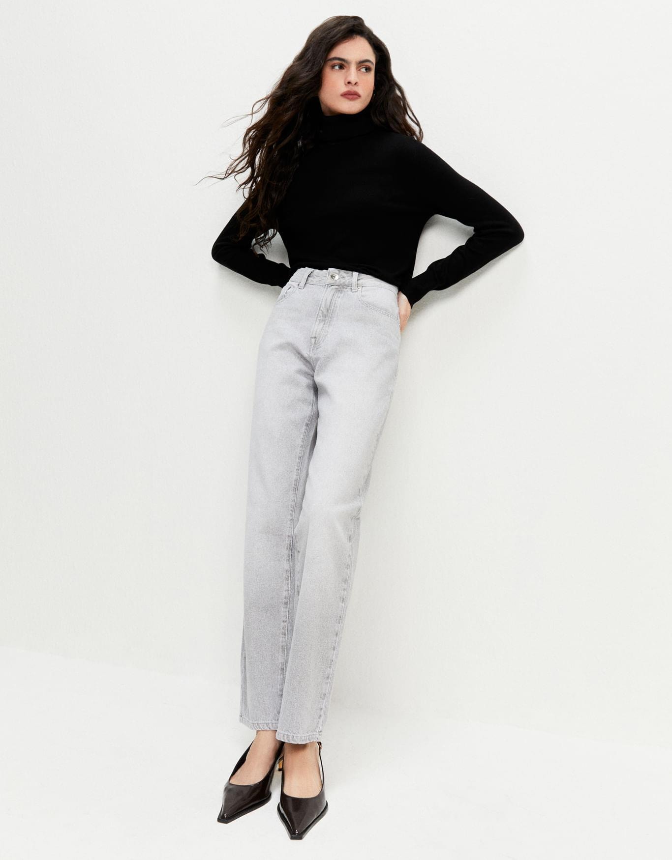 Calça Jeans Reta Cinza