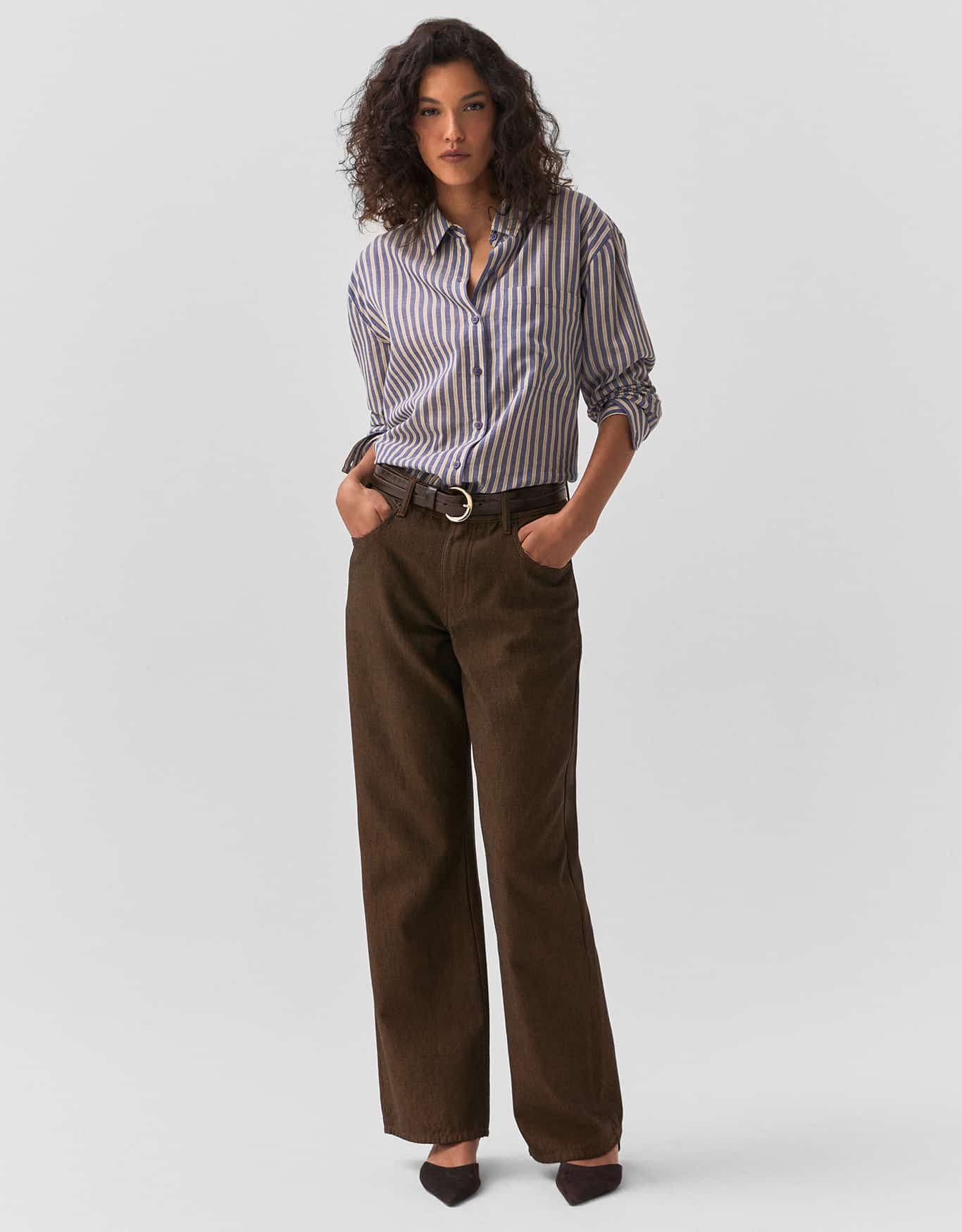 Calça Jeans Reta Marrom