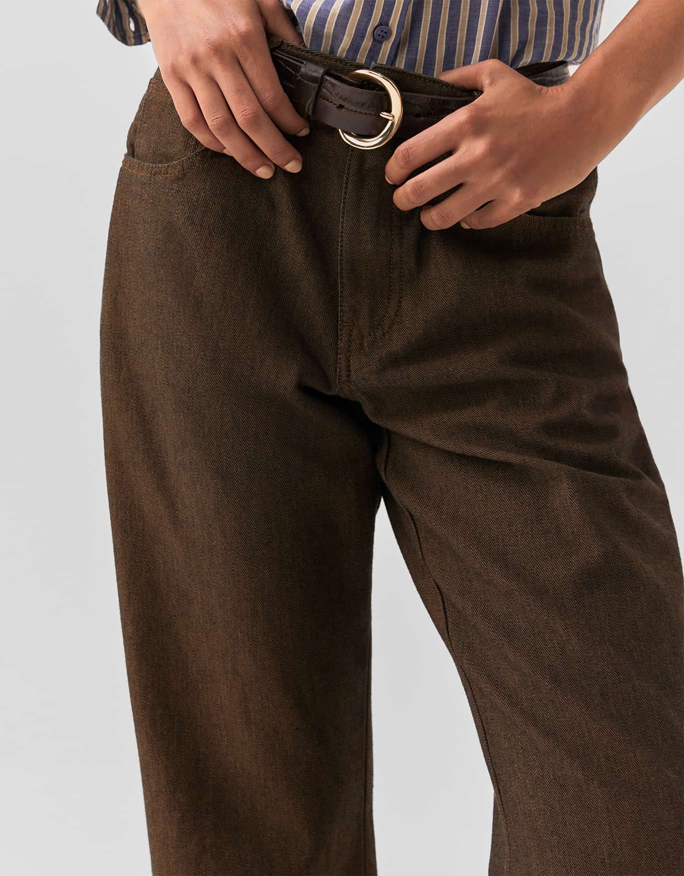 Calça Jeans Reta Marrom