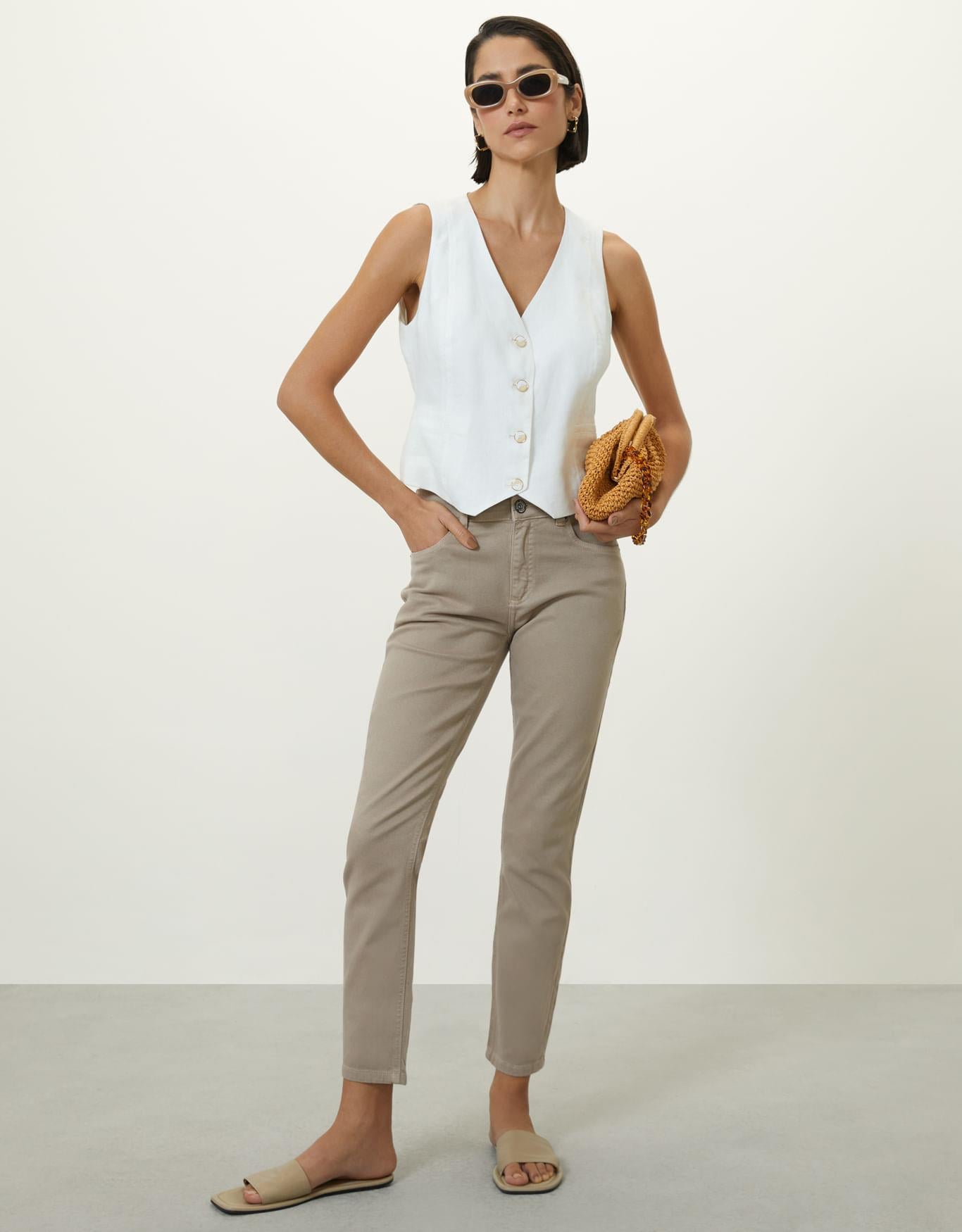 Calça Jeans Skinny Color Fumê