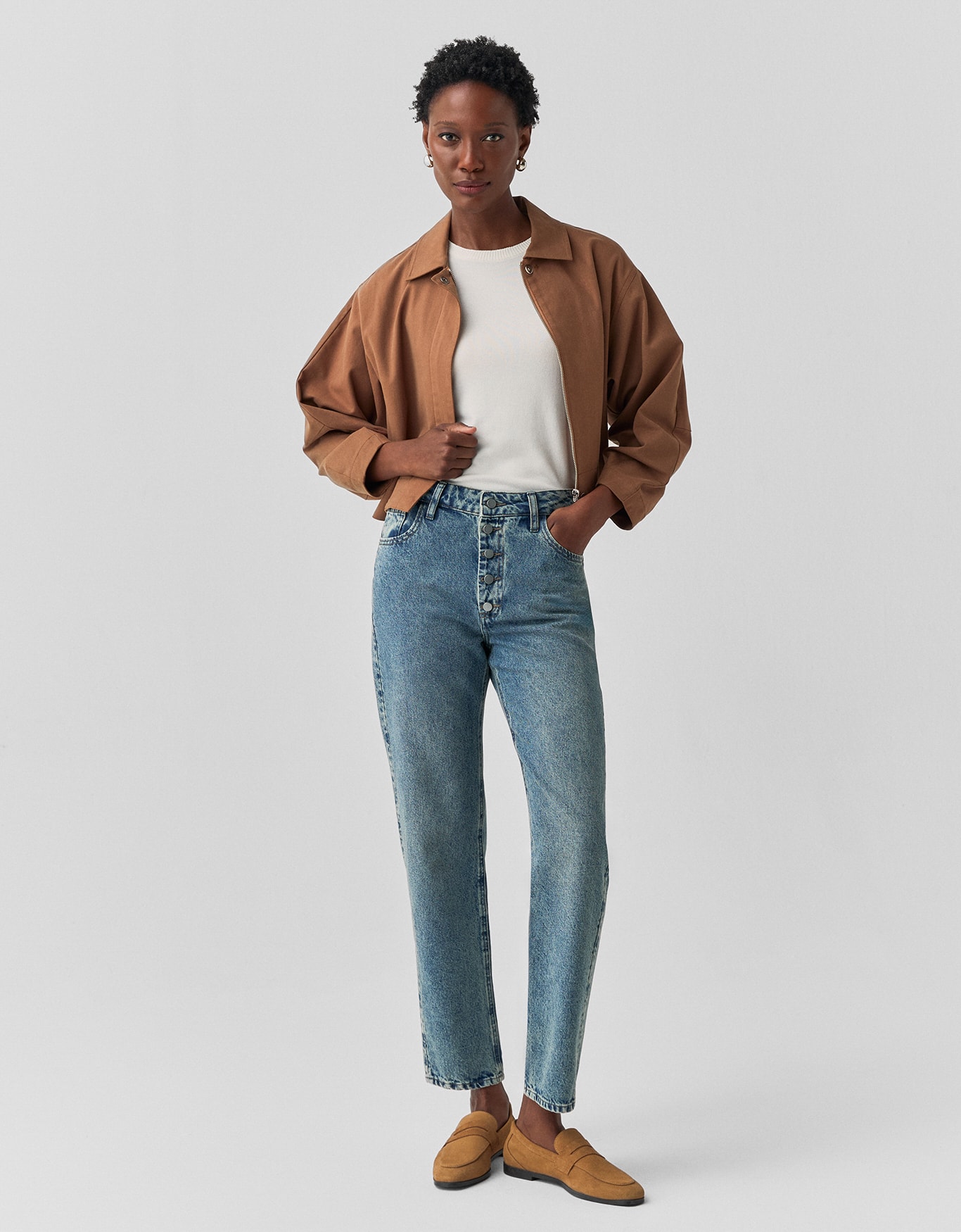 Calça Jeans Slim Botões