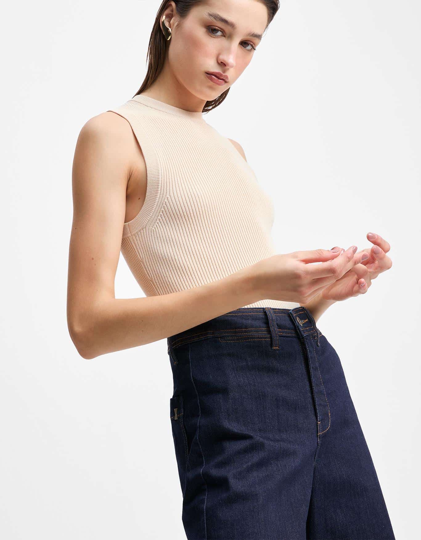 Calça Jeans Wide Bolsos Frente