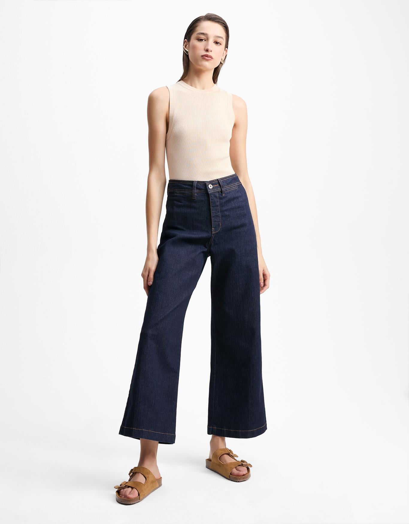 Calça Jeans Wide Bolsos Frente