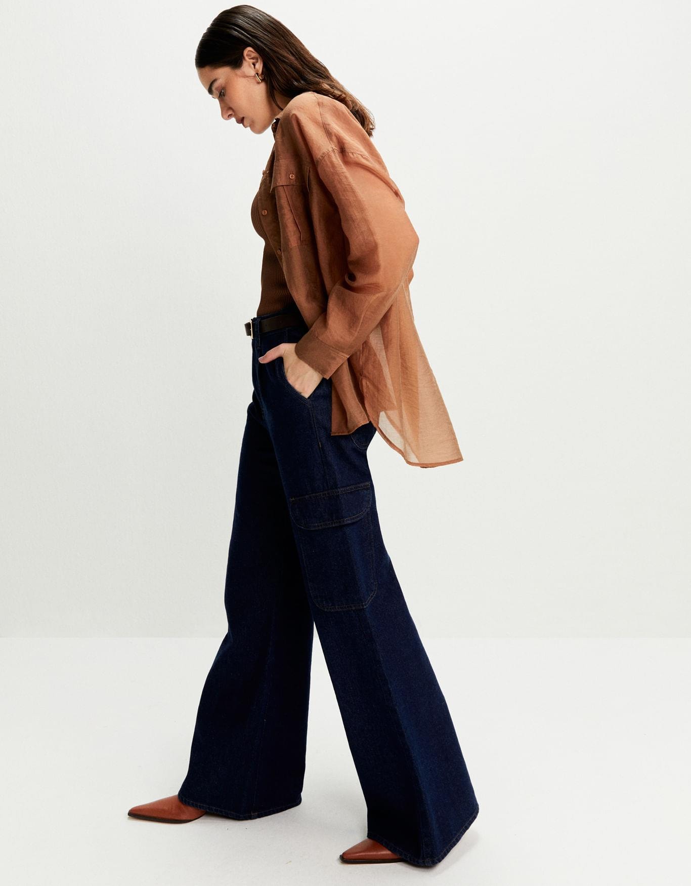 Calça Jeans Wide Cargo