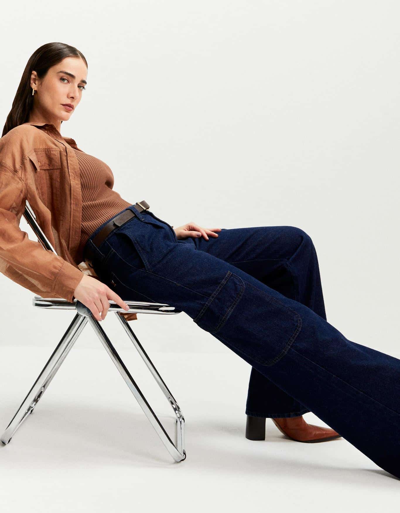 Calça Jeans Wide Cargo