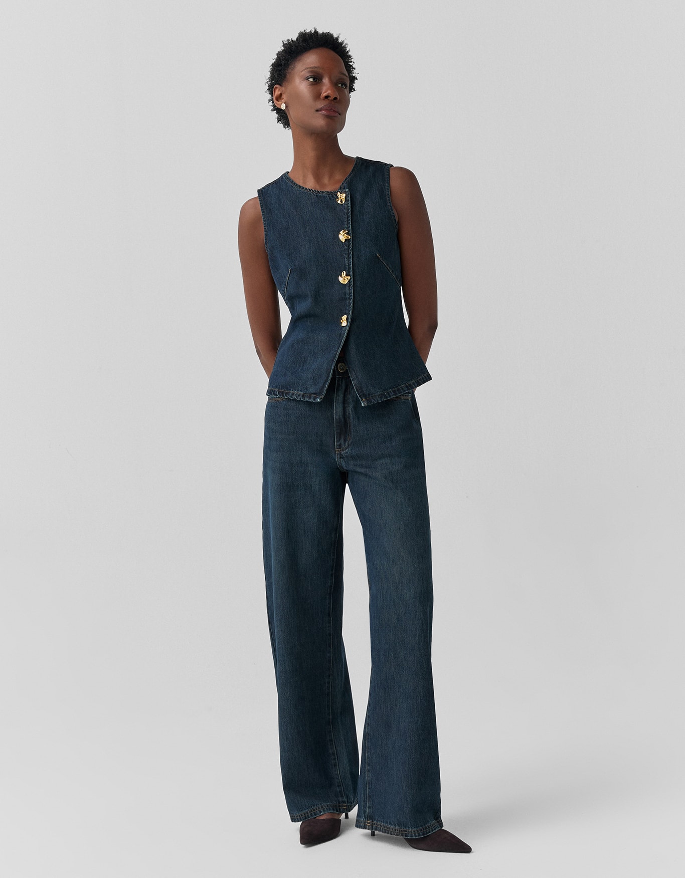 Calça Jeans Wide Pesponto Triplo