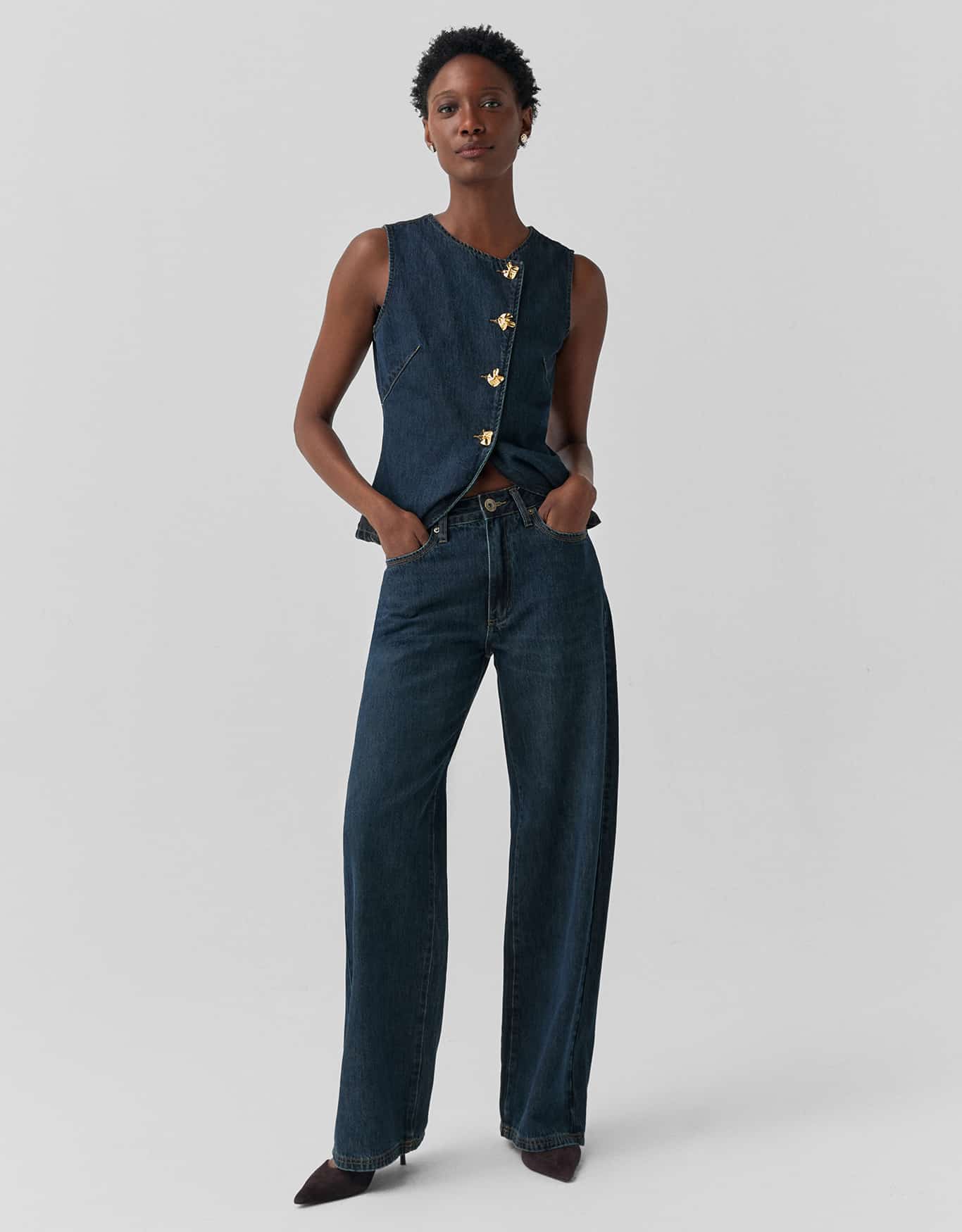 Calça Jeans Wide Pesponto Triplo