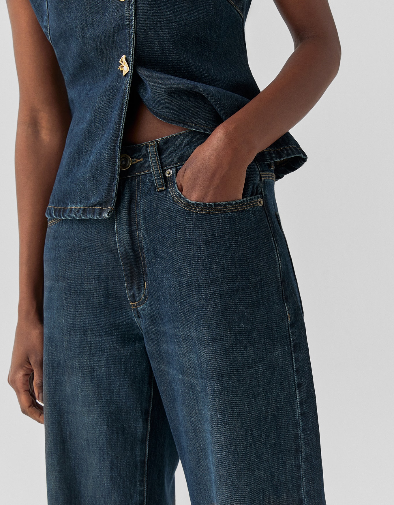 Calça Jeans Wide Pesponto Triplo