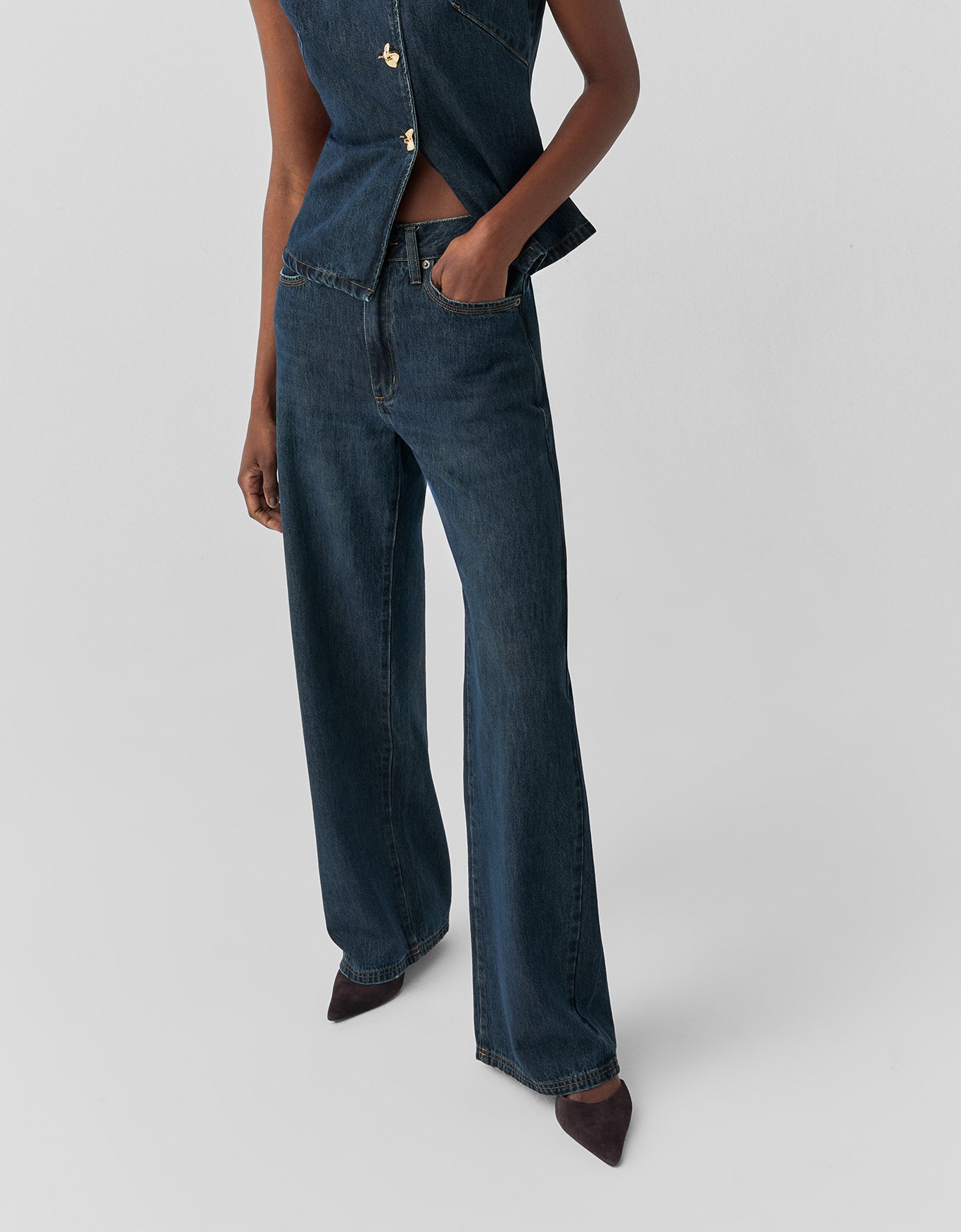 Calça Jeans Wide Pesponto Triplo