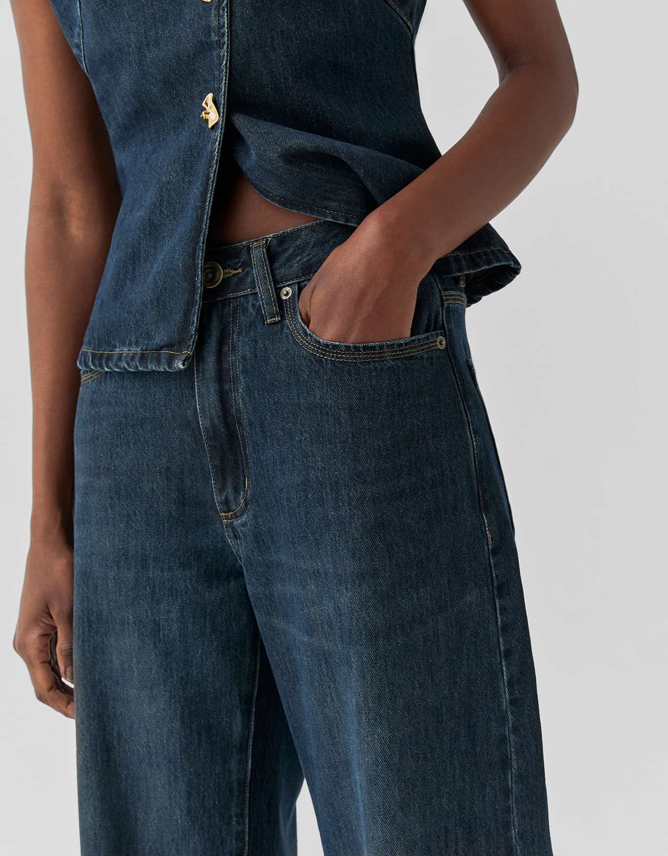 Calça Jeans Wide Pesponto Triplo