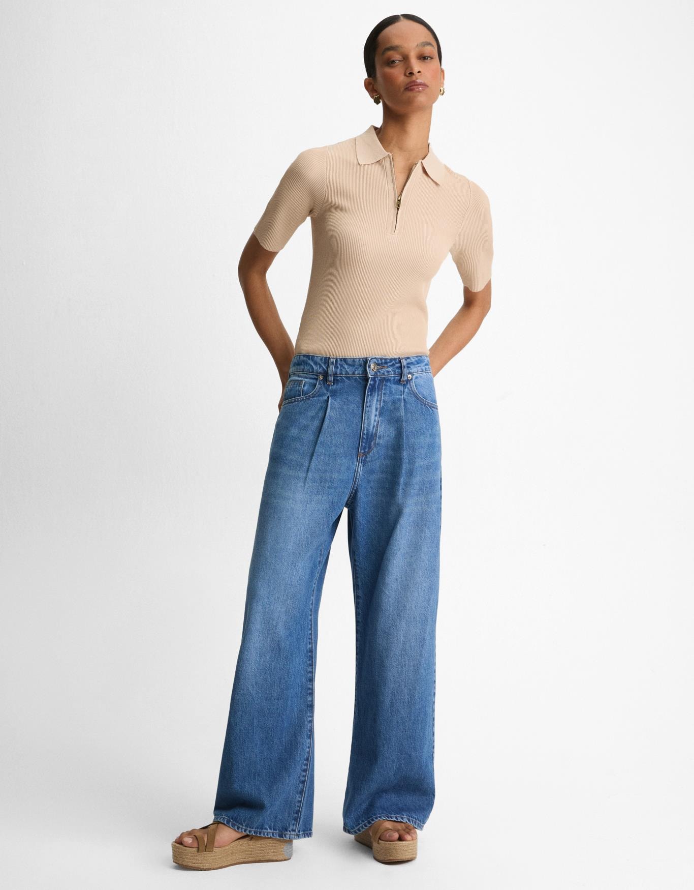 Calça Jeans Wide Pregas