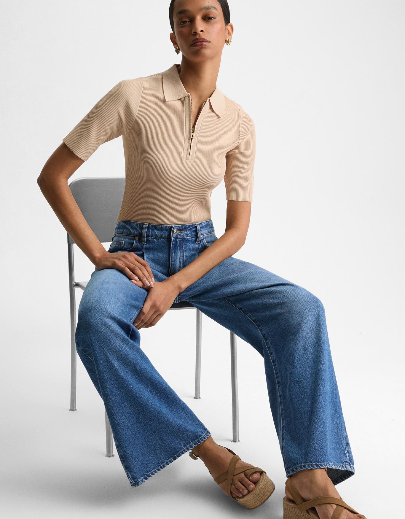 Calça Jeans Wide Pregas