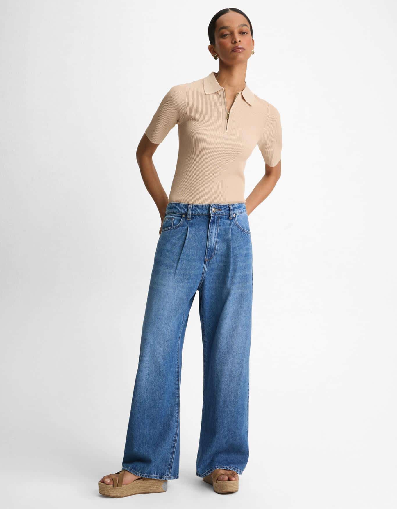 Calça Jeans Wide Pregas