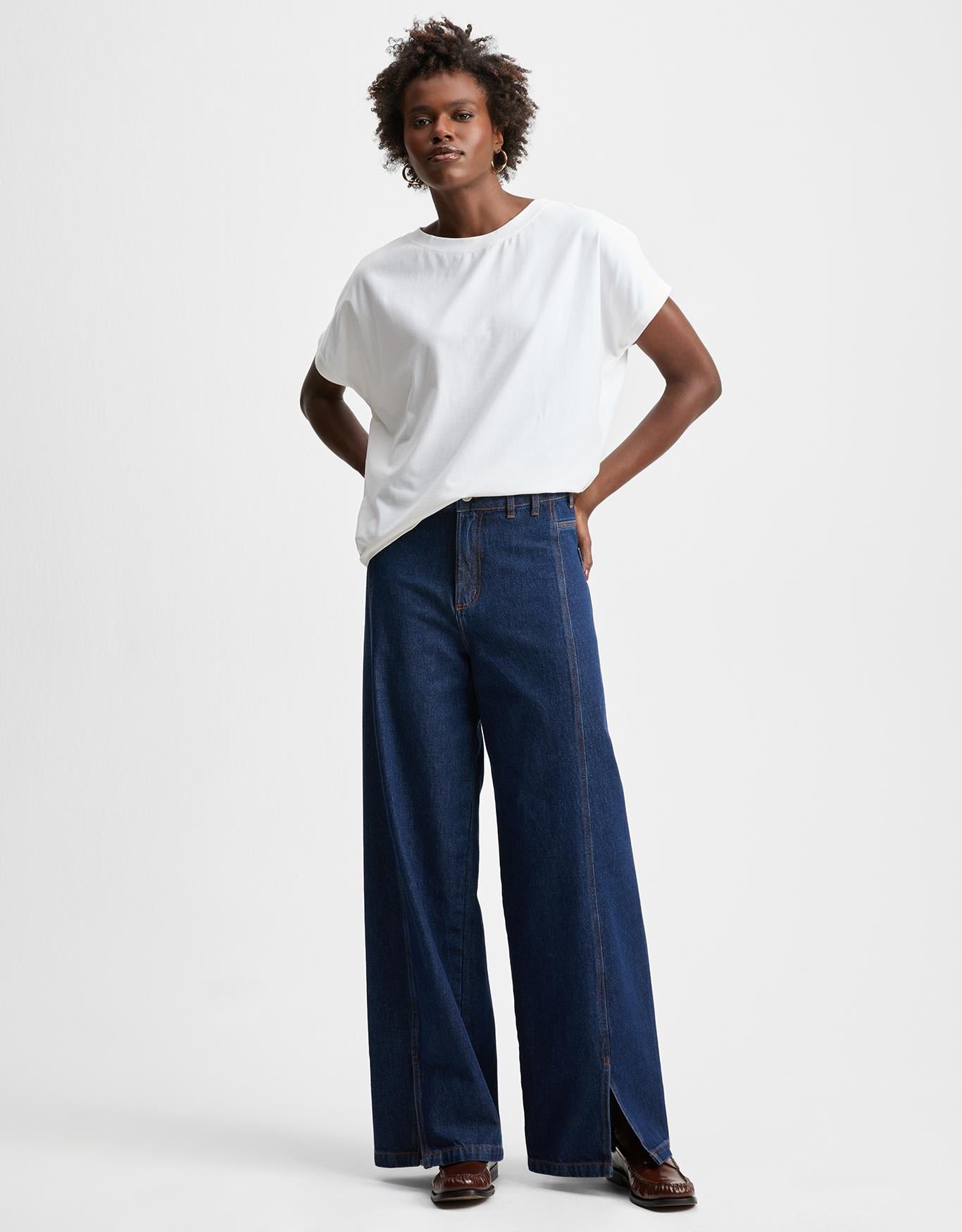 Calça Jeans Wide Recorte Frente