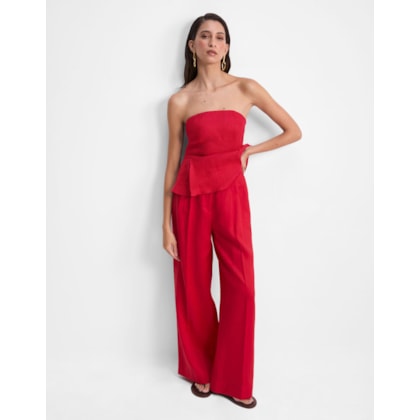 Calça Linho Pantalona Alfaiatada