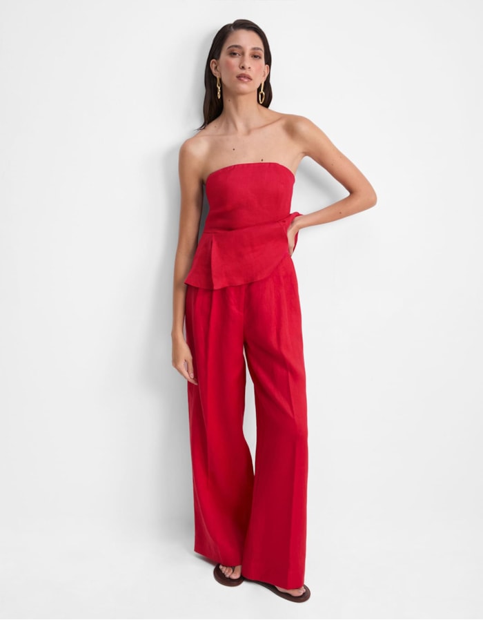 Shoulder — Calça Linho Pantalona Alfaiatada