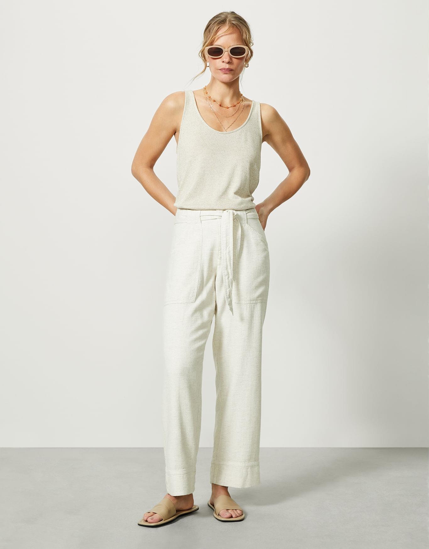 Calça Natural Reta Com Faixa