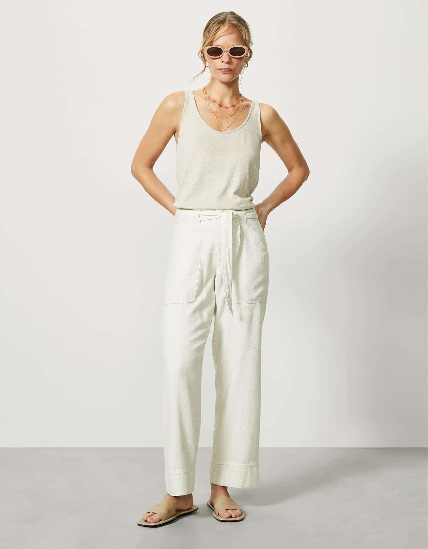 Calça Natural Reta Com Faixa