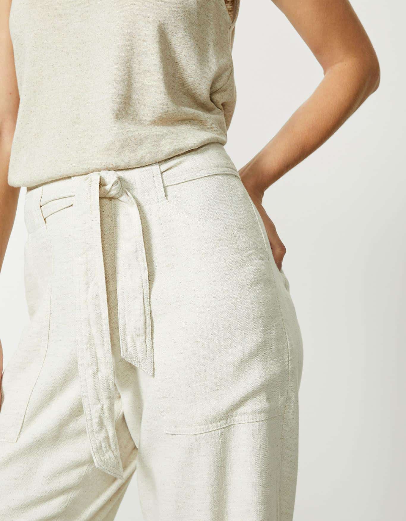 Calça Natural Reta Com Faixa