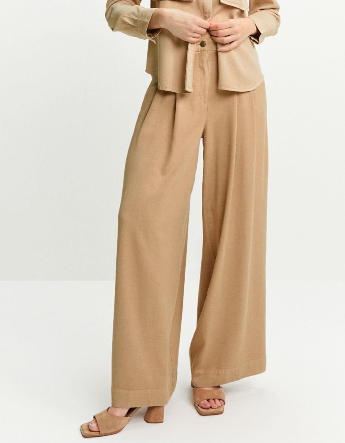 Calça Pantalona Com Pregas Liocel