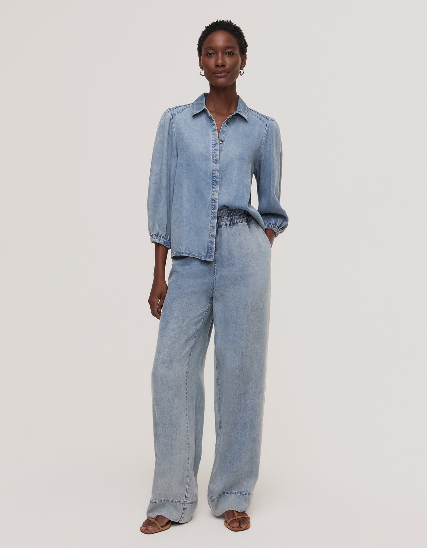 Calça Pantalona Elástico Liocel Jeans