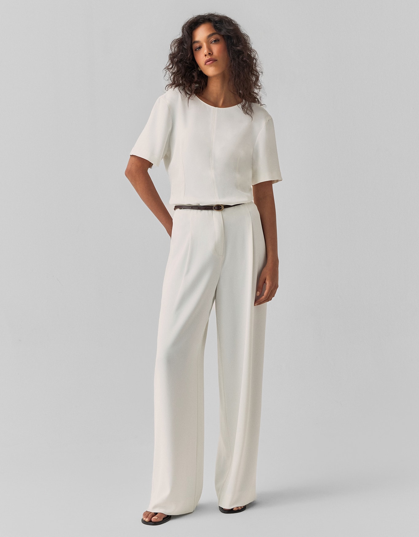 Calça Pantalona Pregas Off White