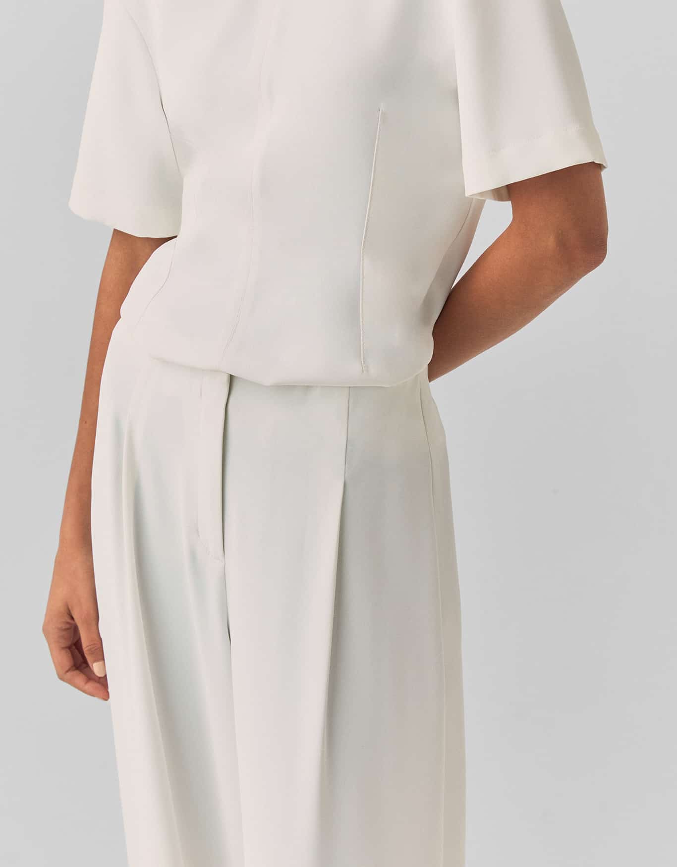 Calça Pantalona Pregas Off White