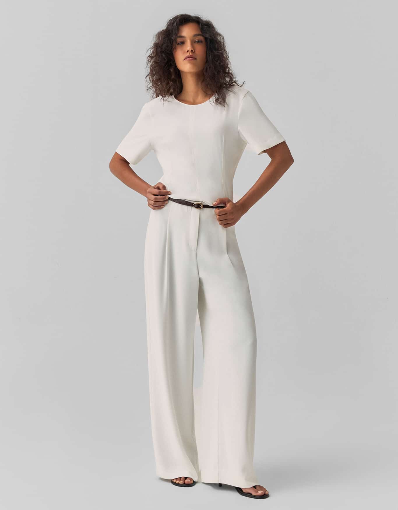 Calça Pantalona Pregas Off White