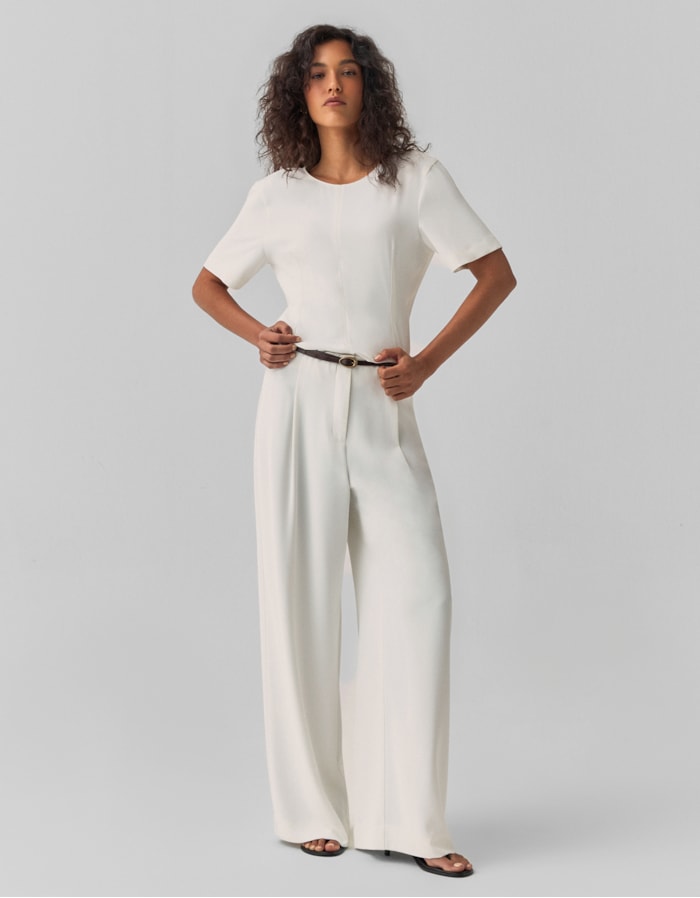 Shoulder — Calça Pantalona Pregas Off White