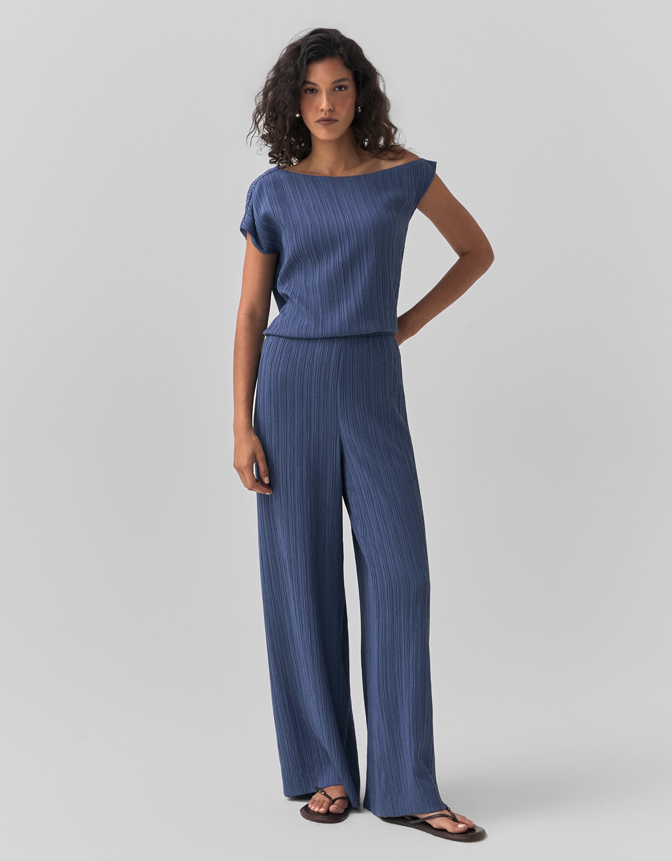 Calça Pantalona Texturizada